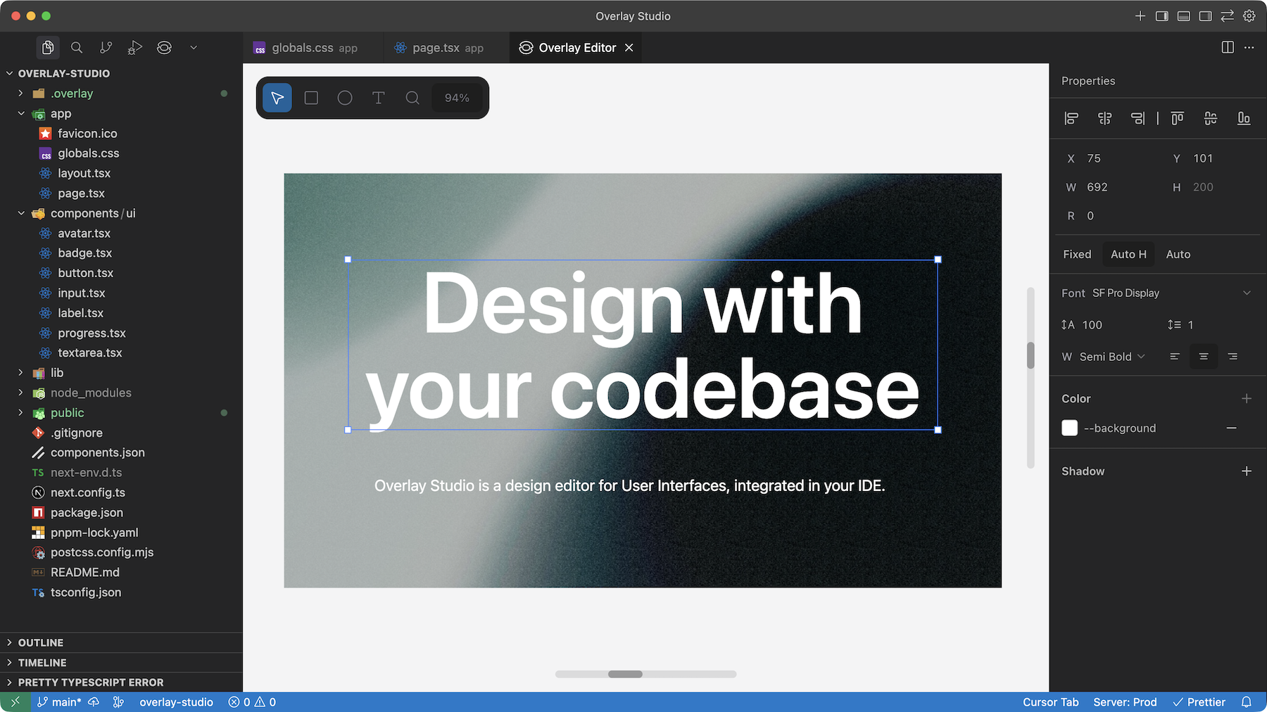 Overlay Studio editor preview